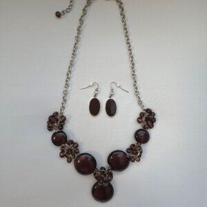 Espresso Faceted Statement Necklace & Earrings Set | 22–25” | Glass Beads